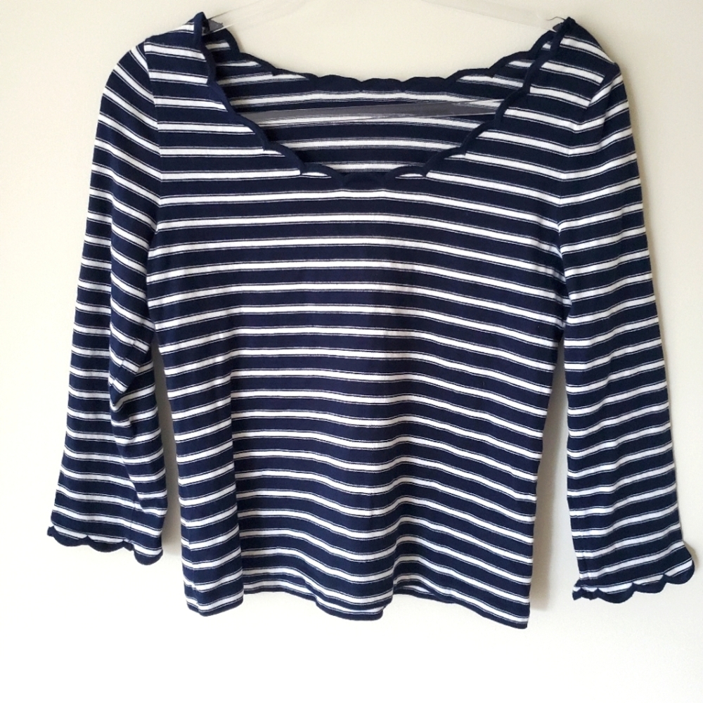 Kate Spade scalloped navy striped top